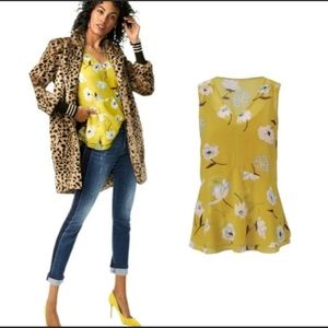CAbi Dazzle Top Detachable Cami Gold Yellow Floral Blouse Size M